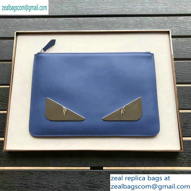 Fendi Bag Bugs Metal Eyes Pouch Clutch Bag Blue - Click Image to Close