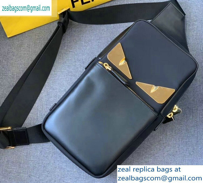 Fendi Bag Bugs Nylon One-shoulder Backpack Belt Bag Black/Gold Eyes 2019 - Click Image to Close