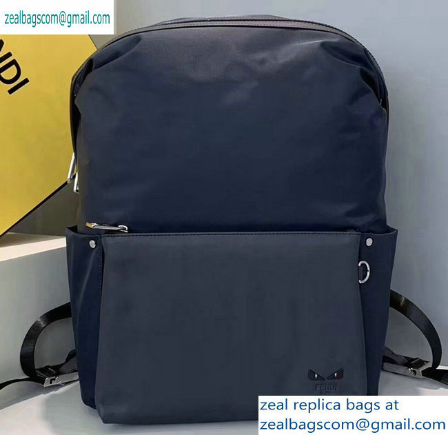 Fendi Bag Bugs Nylon and Leather Backpack Bag Blue 2019 - Click Image to Close