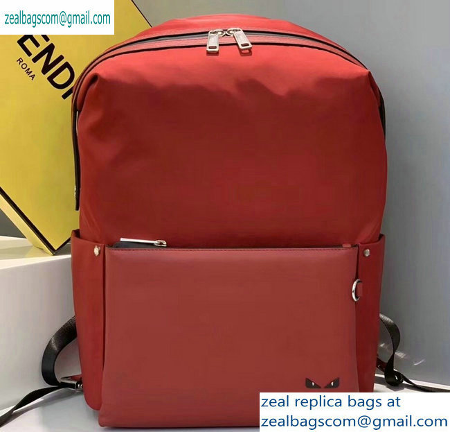 Fendi Bag Bugs Nylon and Leather Backpack Bag Red 2019 - Click Image to Close