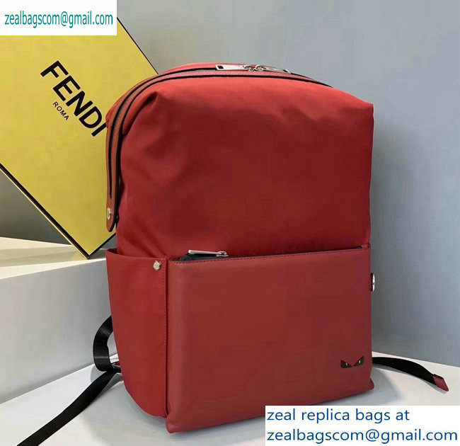 Fendi Bag Bugs Nylon and Leather Backpack Bag Red 2019 - Click Image to Close