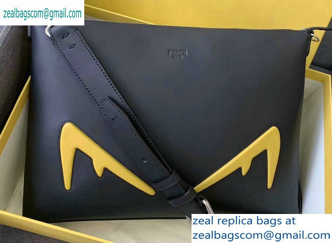 Fendi Bag Bugs Slim Messenger Bag Black/Yellow Diabolic Eyes 2019 - Click Image to Close