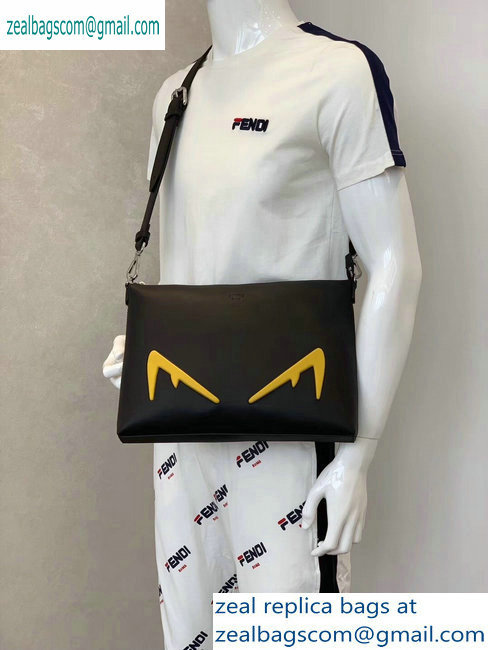 Fendi Bag Bugs Slim Messenger Bag Black/Yellow Diabolic Eyes 2019 - Click Image to Close