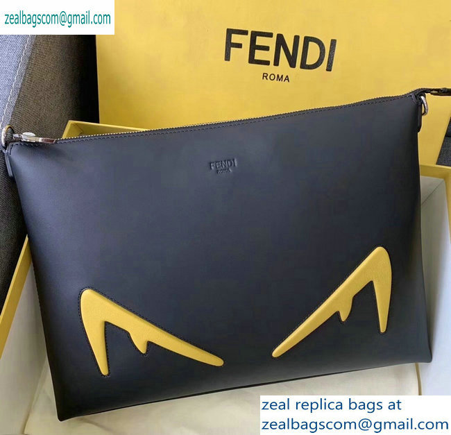 Fendi Bag Bugs Slim Messenger Bag Black/Yellow Diabolic Eyes 2019 - Click Image to Close
