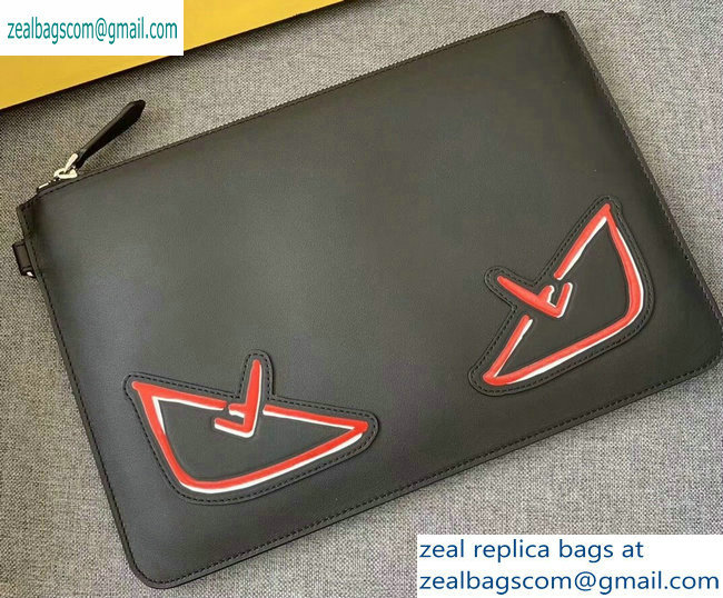 Fendi Bag Bugs Slim Pouch Clutch Bag Black/Red Diabolic Eyes 2019 - Click Image to Close