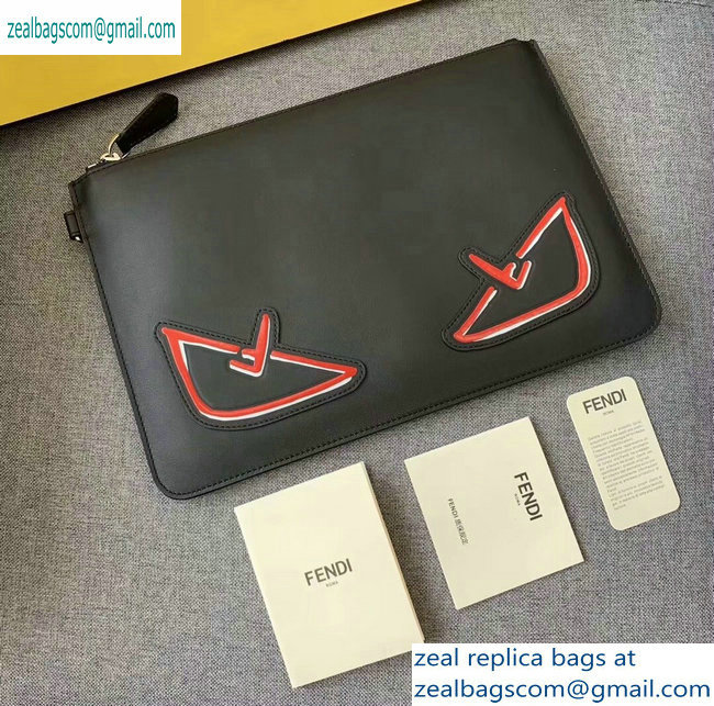 Fendi Bag Bugs Slim Pouch Clutch Bag Black/Red Diabolic Eyes 2019 - Click Image to Close