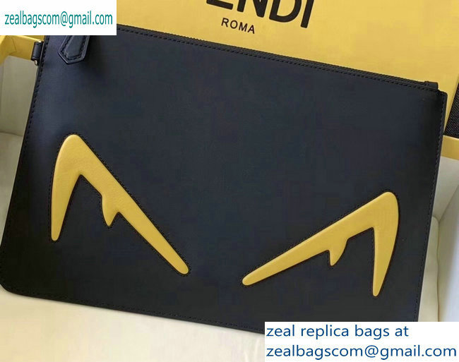 Fendi Bag Bugs Slim Pouch Clutch Bag Black/Yellow Diabolic Eyes 2019