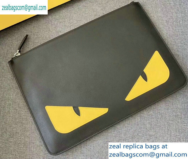 Fendi Bag Bugs Slim Pouch Clutch Bag Black/Yellow Eyes