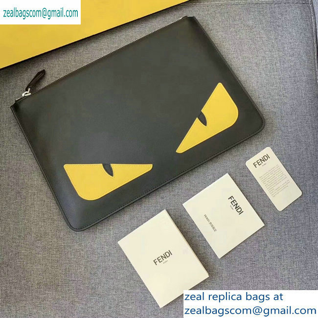 Fendi Bag Bugs Slim Pouch Clutch Bag Black/Yellow Eyes - Click Image to Close