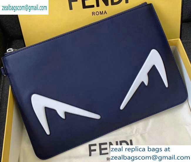 Fendi Bag Bugs Slim Pouch Clutch Bag Blue/White Diabolic Eyes 2019 - Click Image to Close