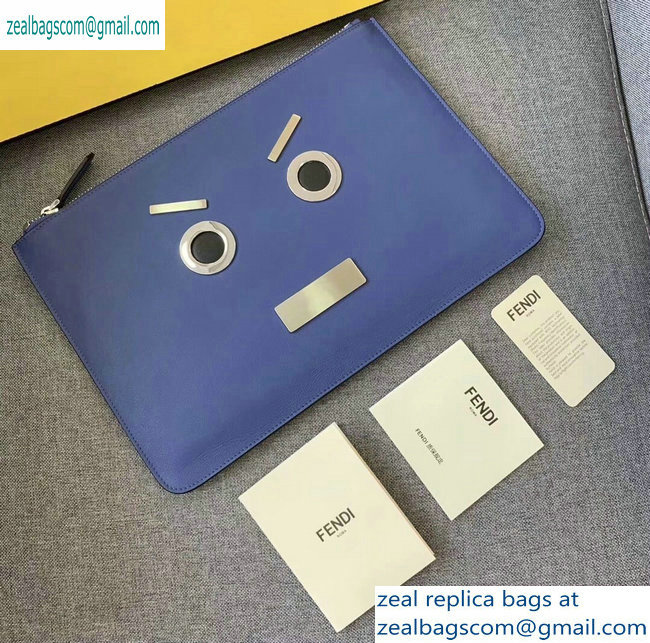 Fendi Bag Bugs Slim Pouch Clutch Bag Blue - Click Image to Close