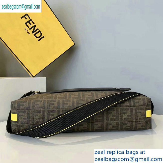 Fendi FF Logo Fabric By The Way Bag Brown/Yellow Piping 2019 - Click Image to Close