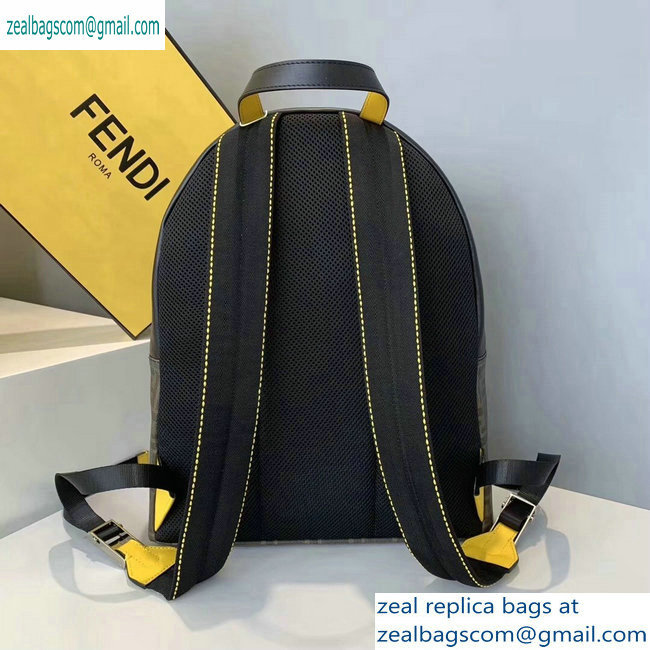 Fendi FF Logo Fabric Large Lackpack Bag with Front Pocket Brown/Yellow Piping 2019 - Click Image to Close
