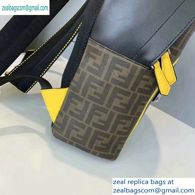 Fendi FF Logo Fabric Large Lackpack Bag with Front Pocket Brown/Yellow Piping 2019 - Click Image to Close