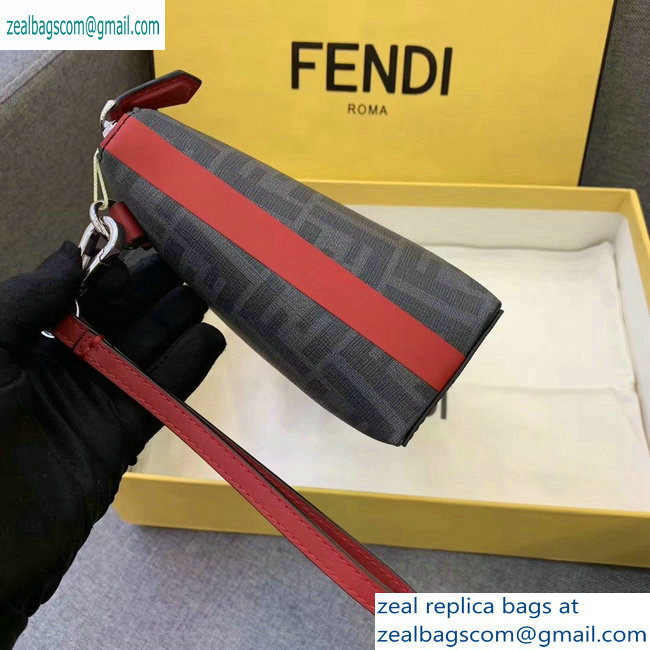 Fendi FF Logo Fabric Medium Slim Pouch Bag Black/Red Piping 2019