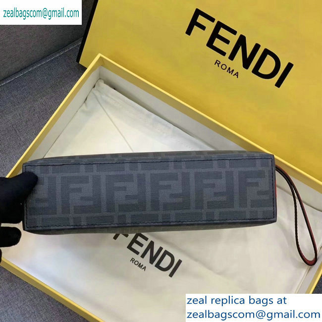 Fendi FF Logo Fabric Medium Slim Pouch Bag Black/Red Piping 2019 - Click Image to Close