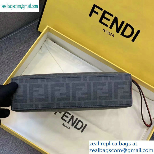 Fendi FF Logo Fabric Medium Slim Pouch Bag Black/Red Piping 2019