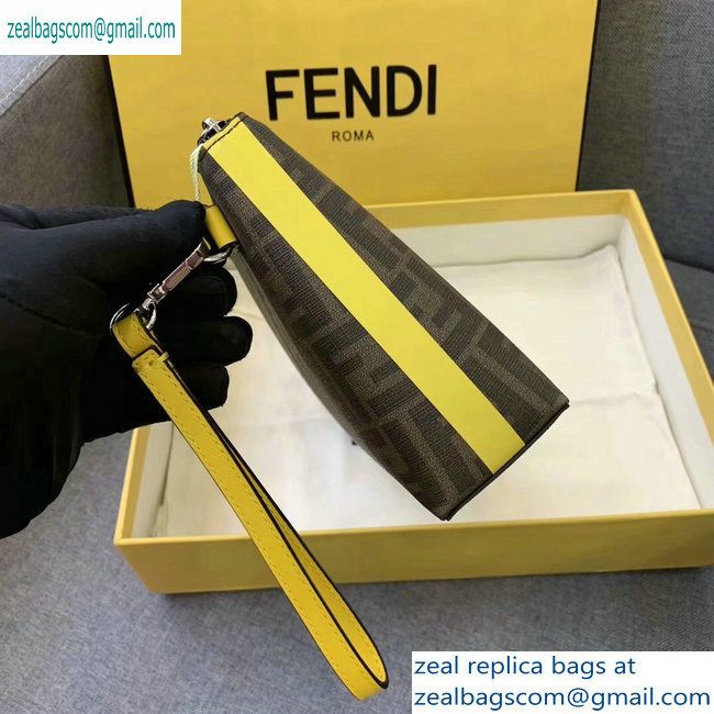 Fendi FF Logo Fabric Medium Slim Pouch Bag Brown/Yellow Piping 2019 - Click Image to Close