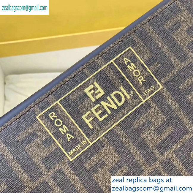 Fendi FF Logo Fabric Medium Slim Pouch Bag Brown/Yellow Piping 2019