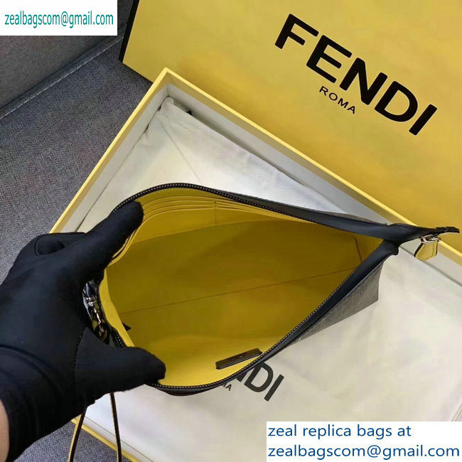 Fendi FF Logo Fabric Medium Slim Pouch Bag Brown/Yellow Piping 2019