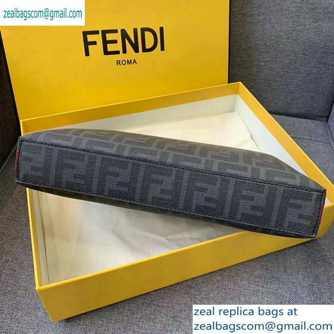 Fendi FF Logo Fabric Pouch Clutch Bag Black/Red Piping 2019