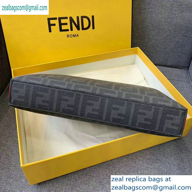 Fendi FF Logo Fabric Pouch Clutch Bag Black/Red Piping 2019 - Click Image to Close