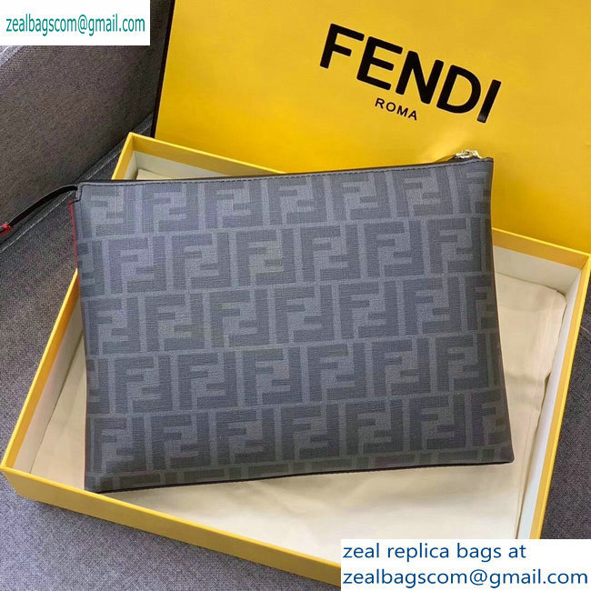 Fendi FF Logo Fabric Pouch Clutch Bag Black/Red Piping 2019