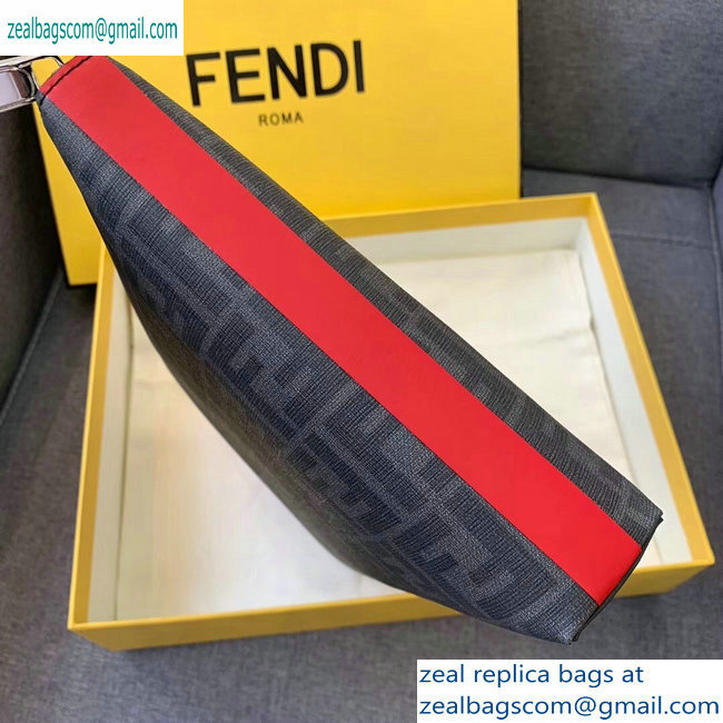 Fendi FF Logo Fabric Pouch Clutch Bag Black/Red Piping 2019