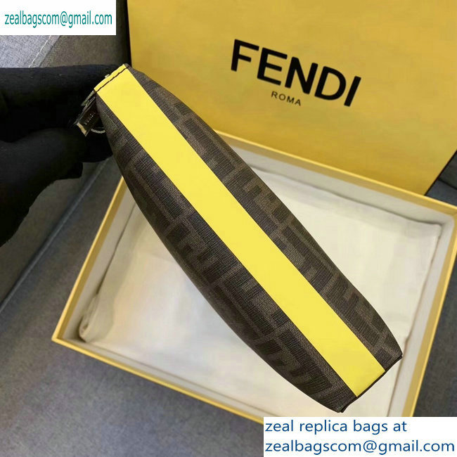 Fendi FF Logo Fabric Pouch Clutch Bag Brown/Yellow Piping 2019