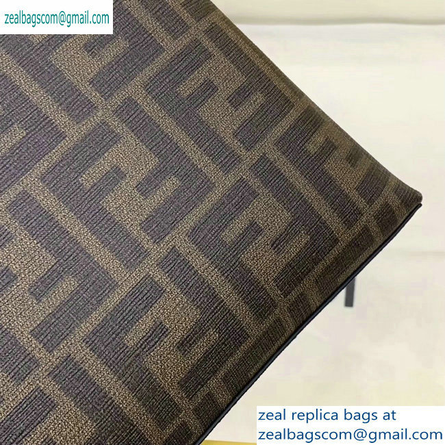 Fendi FF Logo Fabric Pouch Clutch Bag Brown/Yellow Piping 2019