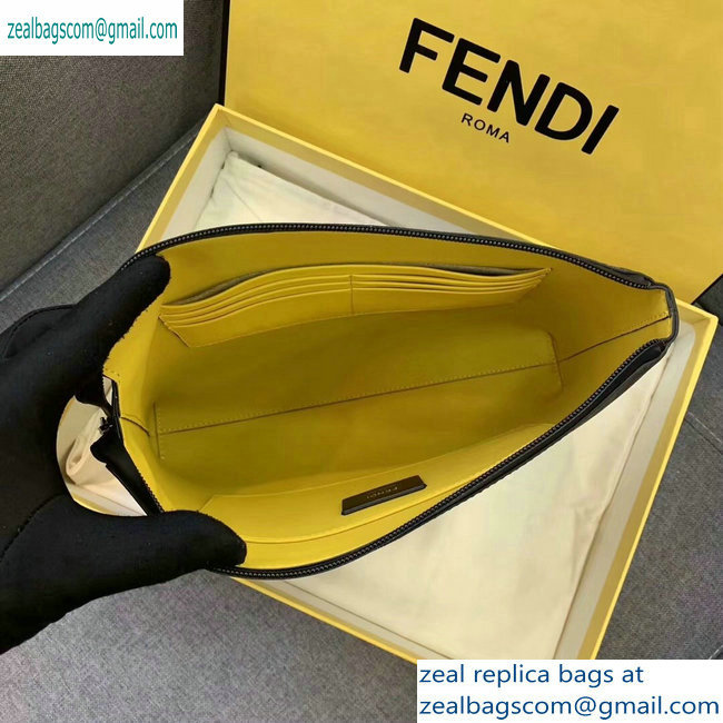 Fendi FF Logo Fabric Pouch Clutch Bag Brown/Yellow Piping 2019 - Click Image to Close