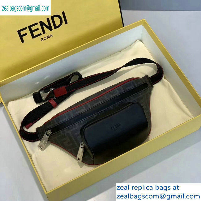 Fendi FF Logo Fabric Small Belt Bag Black/Red Piping 2019 - Click Image to Close