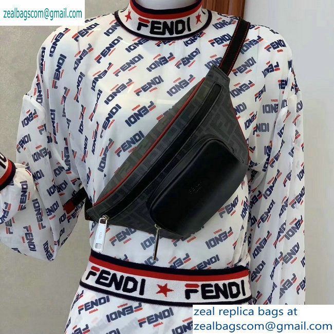 Fendi FF Logo Fabric Small Belt Bag Black/Red Piping 2019 - Click Image to Close