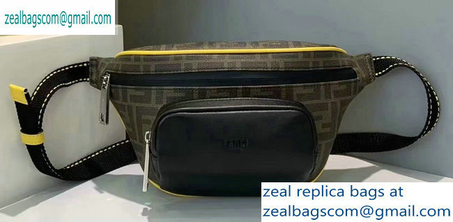 Fendi FF Logo Fabric Small Belt Bag Brown/Yellow Piping 2019 - Click Image to Close