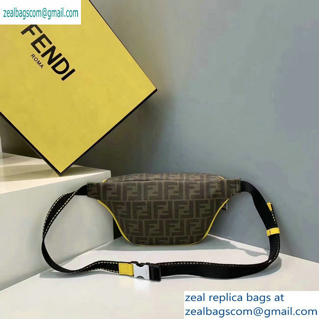 Fendi FF Logo Fabric Small Belt Bag Brown/Yellow Piping 2019