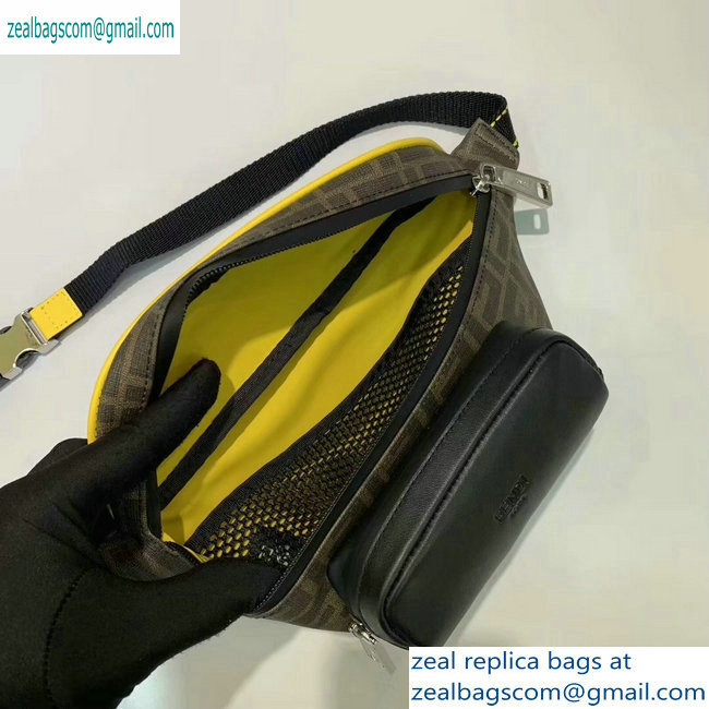 Fendi FF Logo Fabric Small Belt Bag Brown/Yellow Piping 2019 - Click Image to Close