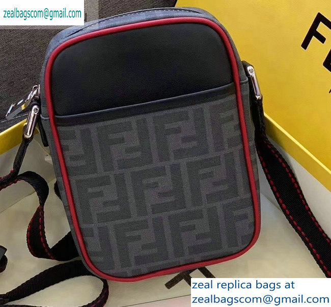 Fendi FF Logo Fabric Small Messenger Cross-body Bag Black/Red Piping 2019 - Click Image to Close