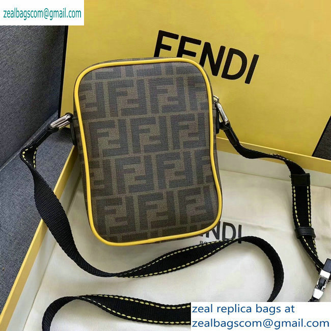 Fendi FF Logo Fabric Small Messenger Cross-body Bag Brown/Yellow Piping 2019 - Click Image to Close