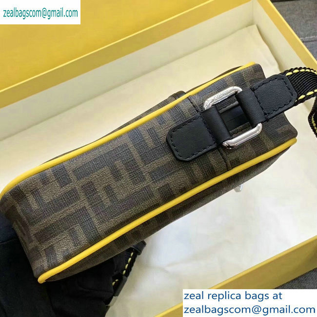 Fendi FF Logo Fabric Small Messenger Cross-body Bag Brown/Yellow Piping 2019 - Click Image to Close