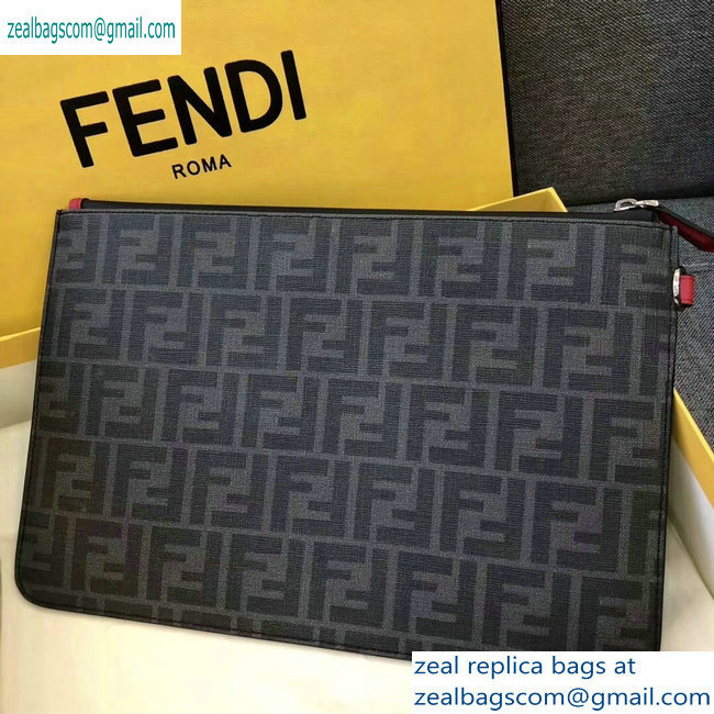 Fendi FF Logo Fabric Zippered Pochette Pouch Bag Black/Red Piping 2019 - Click Image to Close