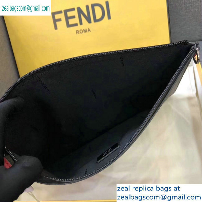 Fendi FF Logo Fabric Zippered Pochette Pouch Bag Black/Red Piping 2019