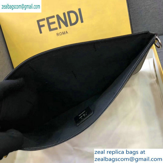 Fendi FF Logo Fabric Zippered Pochette Pouch Bag Brown/Yellow Piping 2019