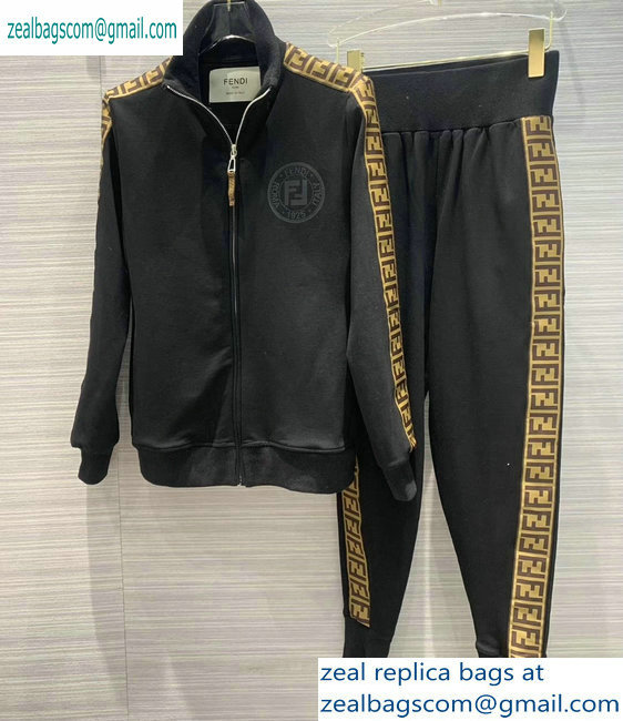 Fendi FF Logo Trim Jacket and Pants Suit Black 2019