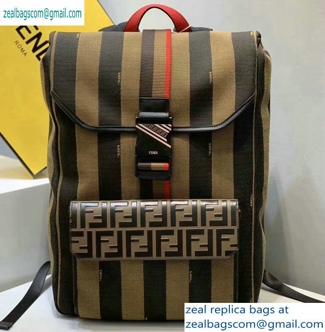 Fendi Jacquard Fabric FF Motif Wide-design Backpack Bag Brown Pequin Striped 2019