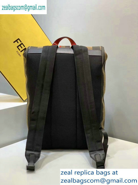 Fendi Jacquard Fabric FF Motif Wide-design Backpack Bag Brown Pequin Striped 2019 - Click Image to Close