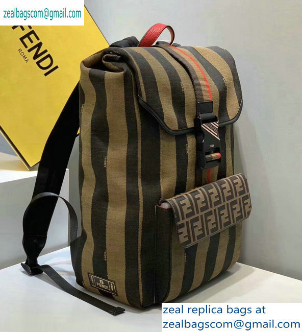 Fendi Jacquard Fabric FF Motif Wide-design Backpack Bag Brown Pequin Striped 2019