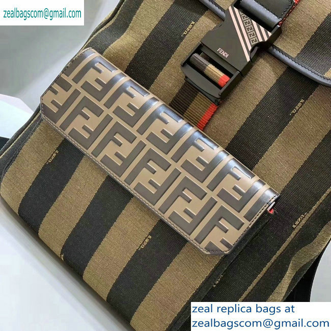 Fendi Jacquard Fabric FF Motif Wide-design Backpack Bag Brown Pequin Striped 2019