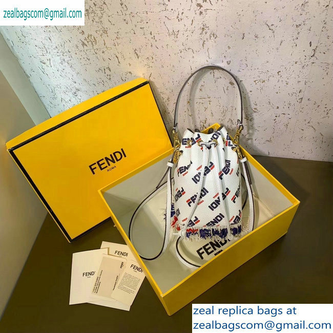 Fendi Mania Logo Fringe Mon Tresor Bucket Bag White/Red/Blue 2019 - Click Image to Close