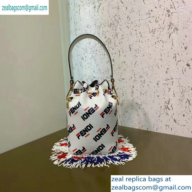 Fendi Mania Logo Fringe Mon Tresor Bucket Bag White/Red/Blue 2019 - Click Image to Close