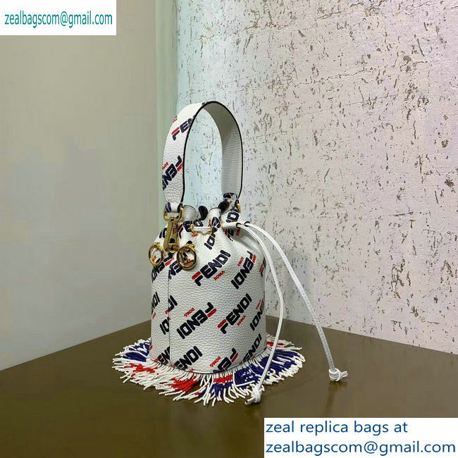 Fendi Mania Logo Fringe Mon Tresor Bucket Bag White/Red/Blue 2019